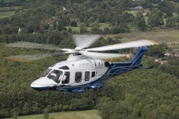 white and blue helicopter